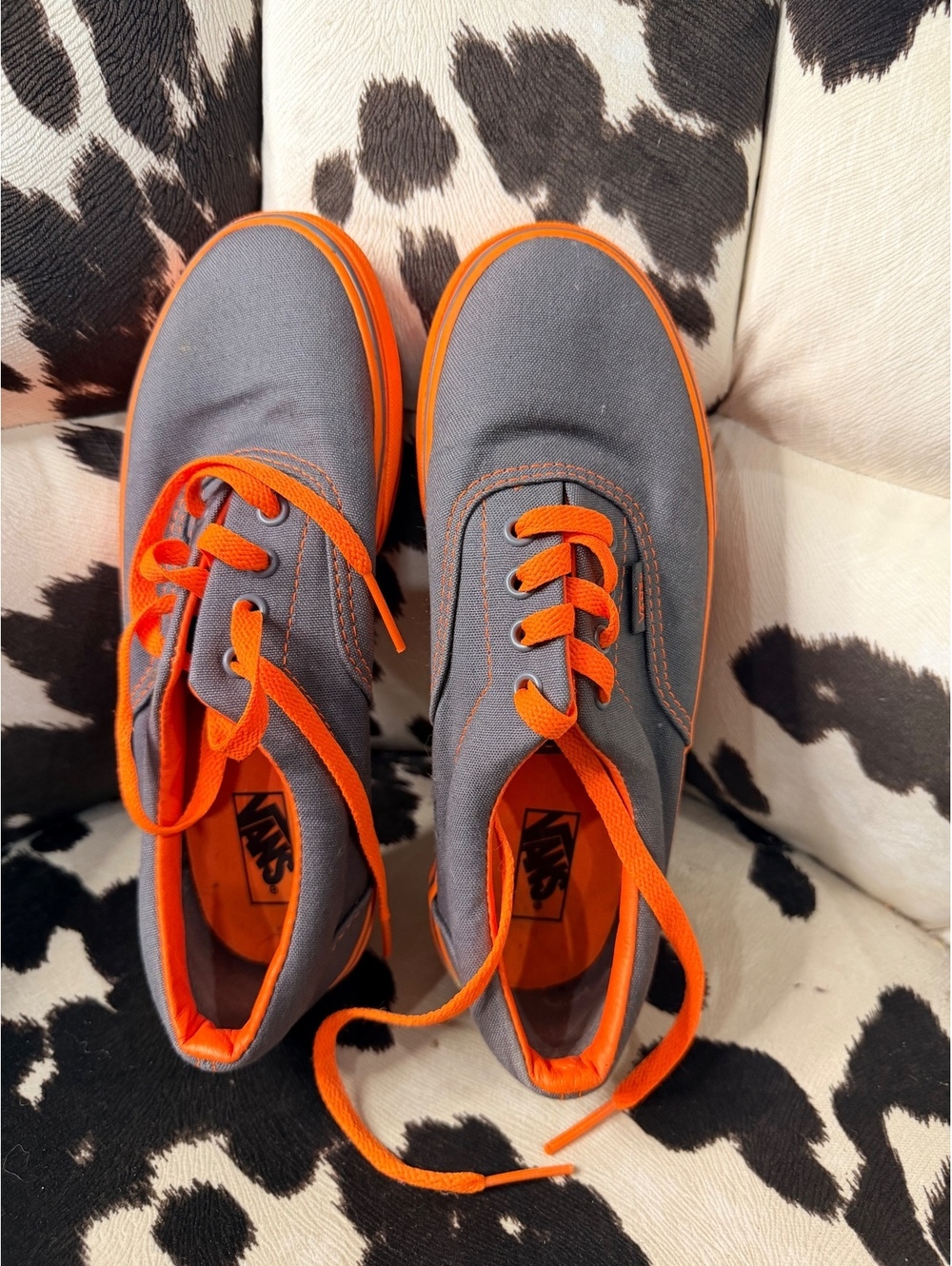 Kids Size 3.0 Vans Gray and Orange Canvas Sneakers